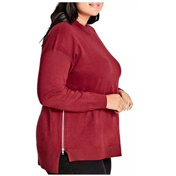 JuneRose Metallic Plum Side Zipper Tunic Sweater - Picture 2 of 12